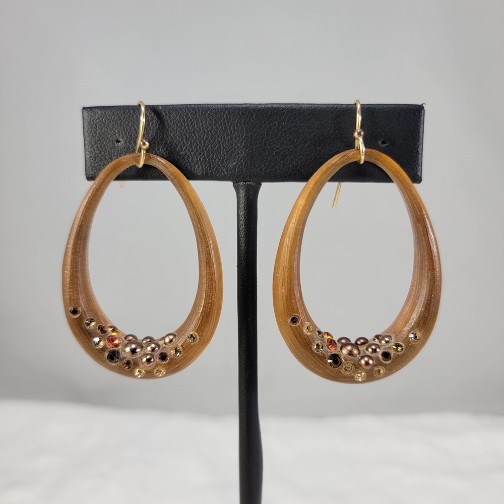 Alexis Bittar Lucite Amber Gem Encrusted Drop Earrings y2k